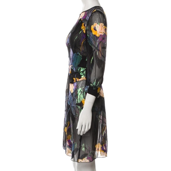 ANNA SUI Black Silk Shift Floral Print Mini Dress 2 - Picture 4 of 5